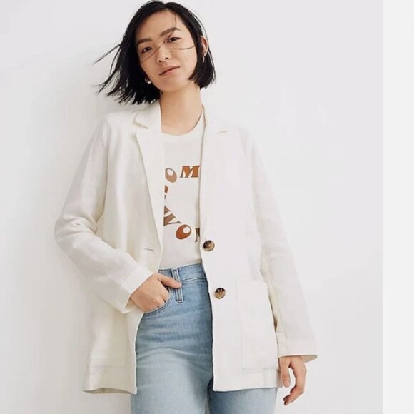 Madewell Jackets & Blazers - Madewell Womens 100%‎ Linen White Dorset Blazer Jacket Slouchy Medium Minimalist